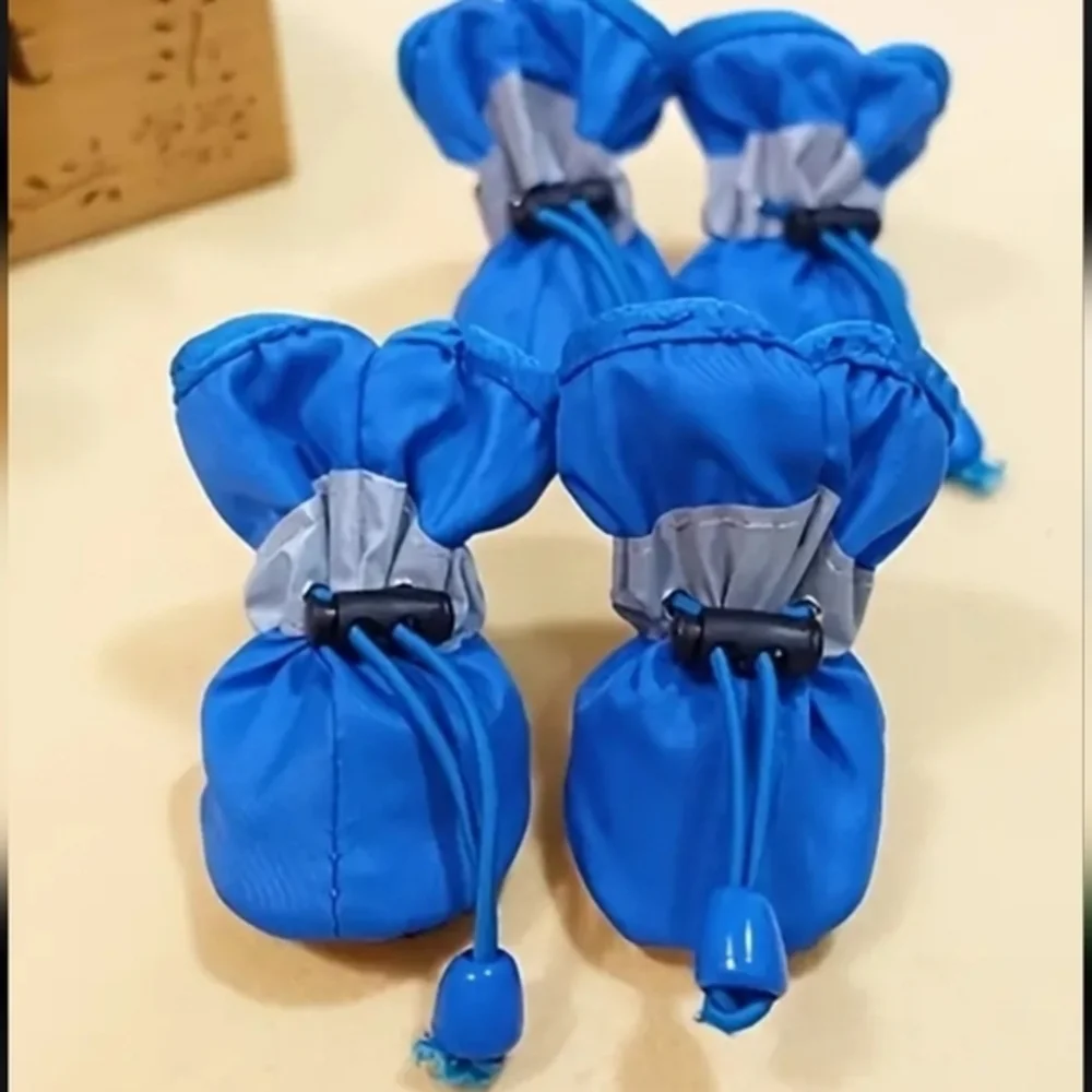 4PCS Paw Protectors Waterproof Anti-Slip Dog Boots Blue and‎ Silver Large